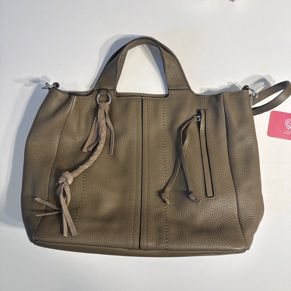 VINCE CAMUTO Deep Moss Leather Crossbody Purse Bag Silver Details